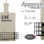 APPENDINO MENSOLA PARETE MURO GANCI METALLO NERO LEGNO SCAFFALE L25*P11*H47 cm