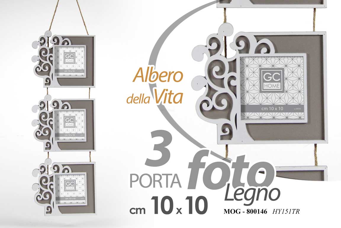 8025569800146 Portafoto multiplo parete albero della vita cornice appeso legno tortora 10x10 - immagine 1