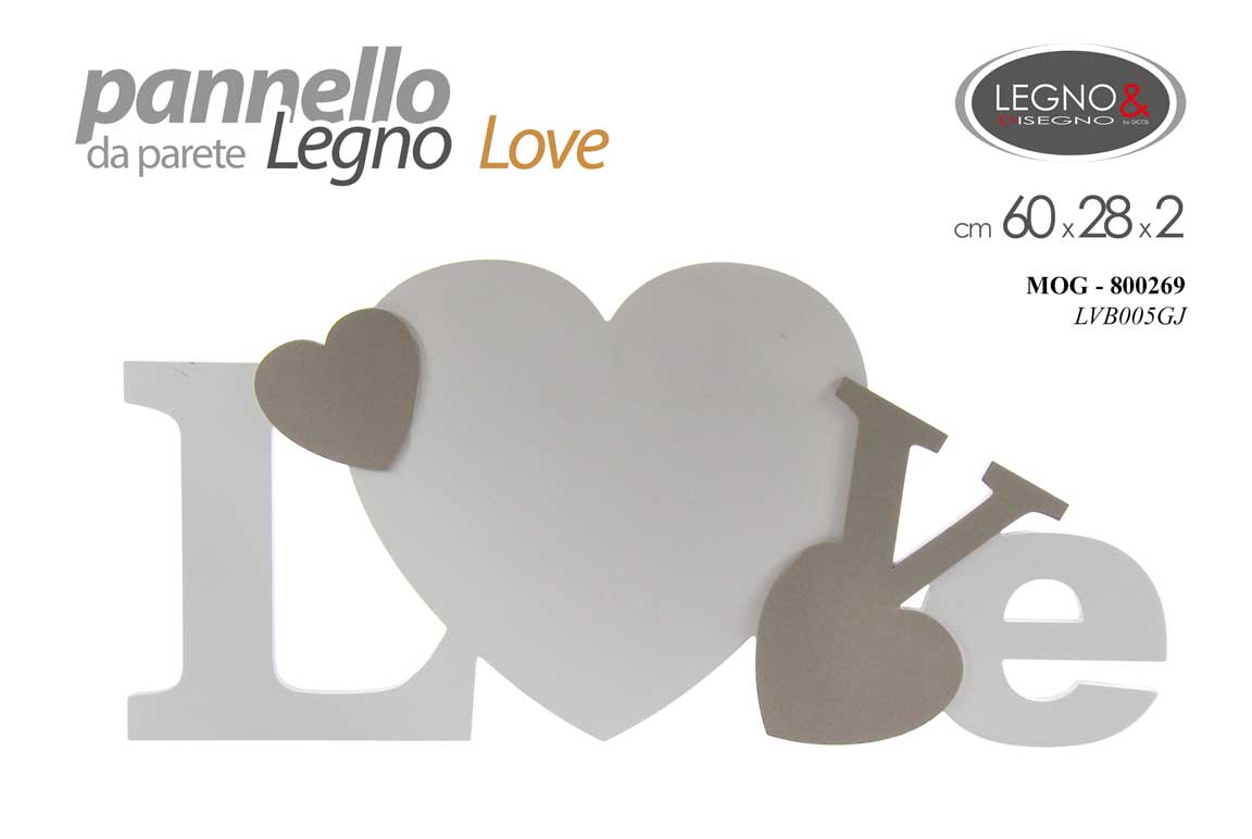 8025569800269 PANNELLO DECORATICO DA PARETE LEGNO LOVE CUORE CLASSICO MODERNO BIANCO 60*28cm - immagine 1