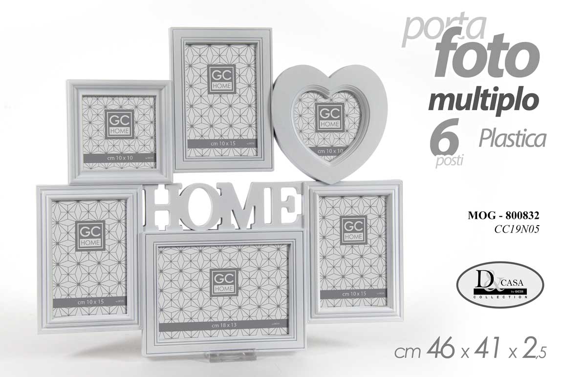 8025569800832 CORNICE PORTA FOTO MULTIPLO 46*41*2,5 CM 6 POSTI HOME STILE MODERNO DA PARETE - immagine 1