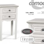 COMODINO LEGNO 2 CASSETTI ELEGANT SHABBY CHIC PROVENZALE BIANCO 69*38*28 cm