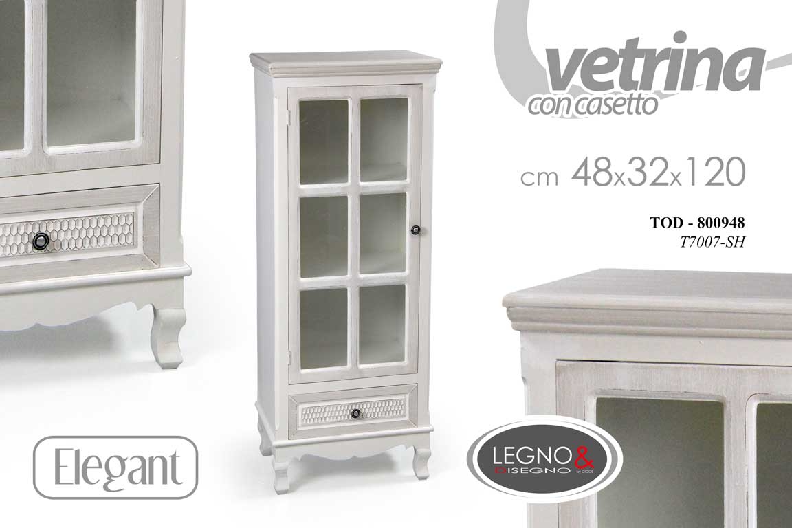 8025569800948 VETRINA ANTA CASSETTO RIPIANI SHABBY CHIC VETRINETTA LEGNO ELEGAN 120*48*32 cm - immagine 1