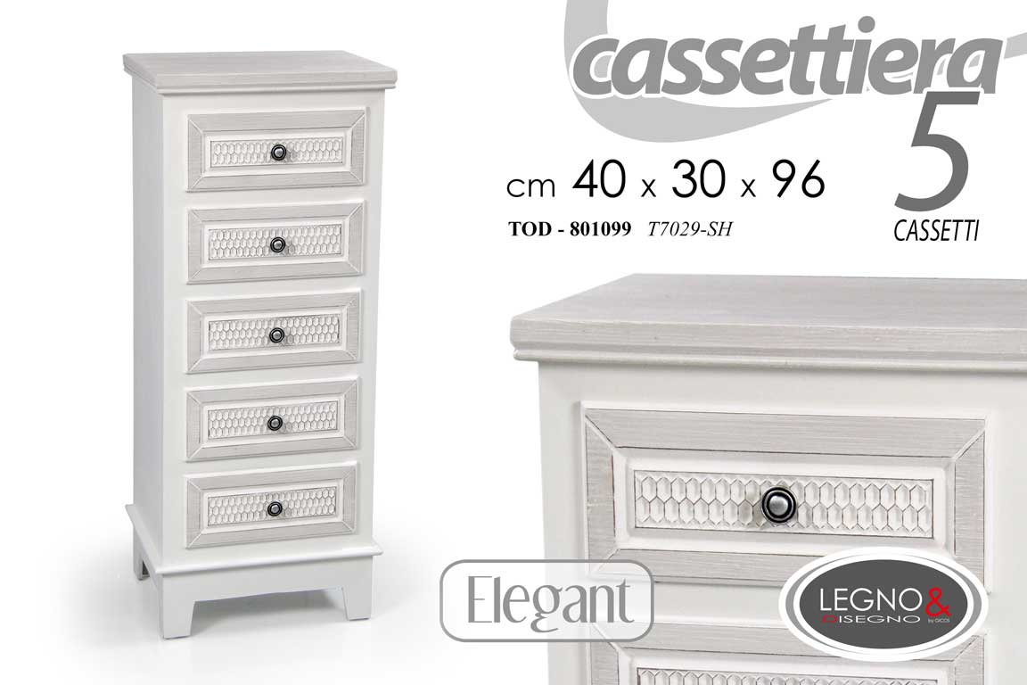 8025569801099 CASSETTIERA 5 CASSETTI SHABBY CHIC SETTIMINO DECAPE BIANCO ELEGANTE 96*40*30 cm - immagine 1