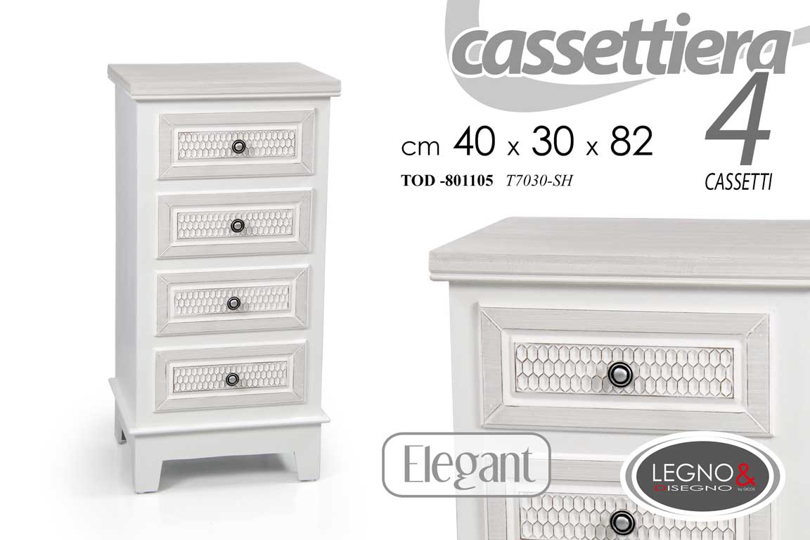8025569801105 CASSETTIERA 4 CASSETTI SHABBY CHIC LEGNO DECAPE BIANCO ELEGAN 82*40*30 cm - immagine 1