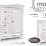 MOBILE CASSETTIERA COMODINO ARMADIO ANTA 4 CASSETTI SHABBY CHIC 84*66*32 cm