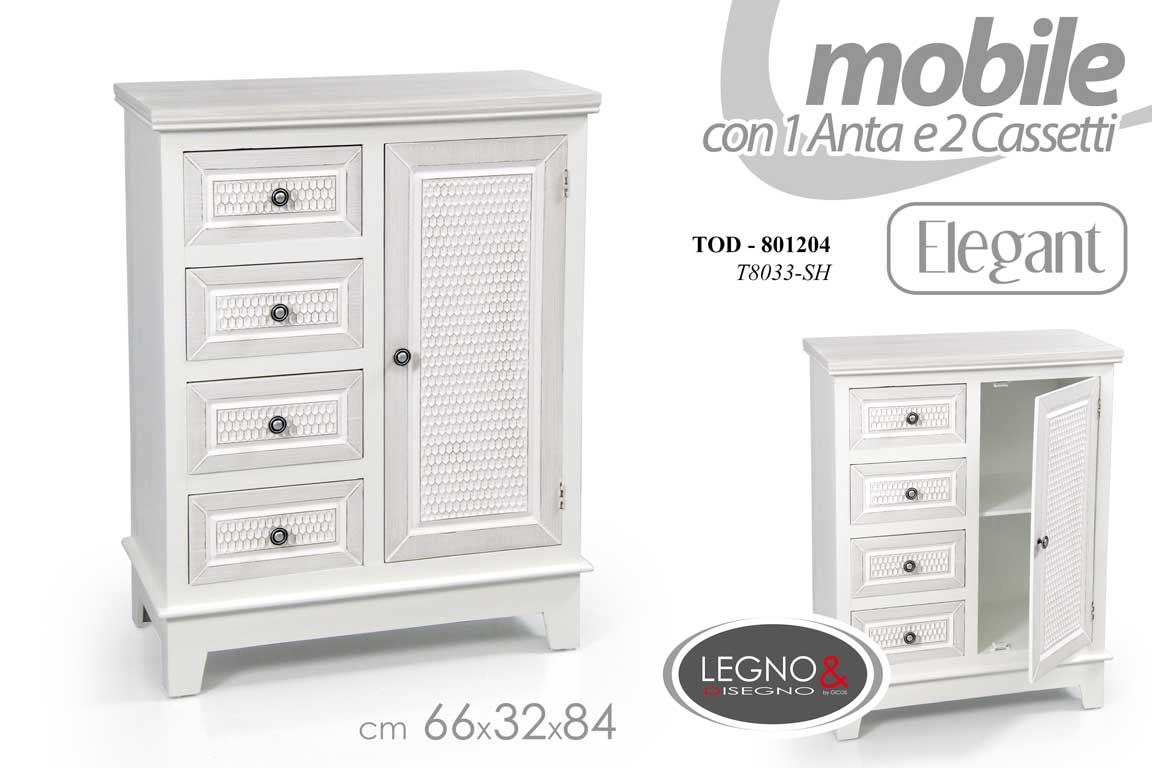 8025569801204 MOBILE CASSETTIERA COMODINO ARMADIO ANTA 4 CASSETTI SHABBY CHIC 84*66*32 cm - immagine 1