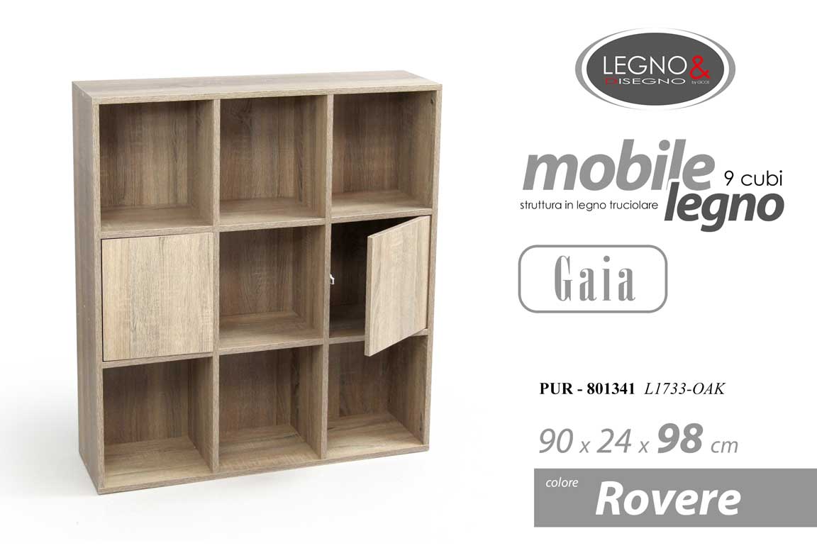 8025569801341 Libreria CUBO Moderna Scaffale Ripiani Casa Ufficio 9 CUBI ROVERE 90*24*98CM - immagine 1