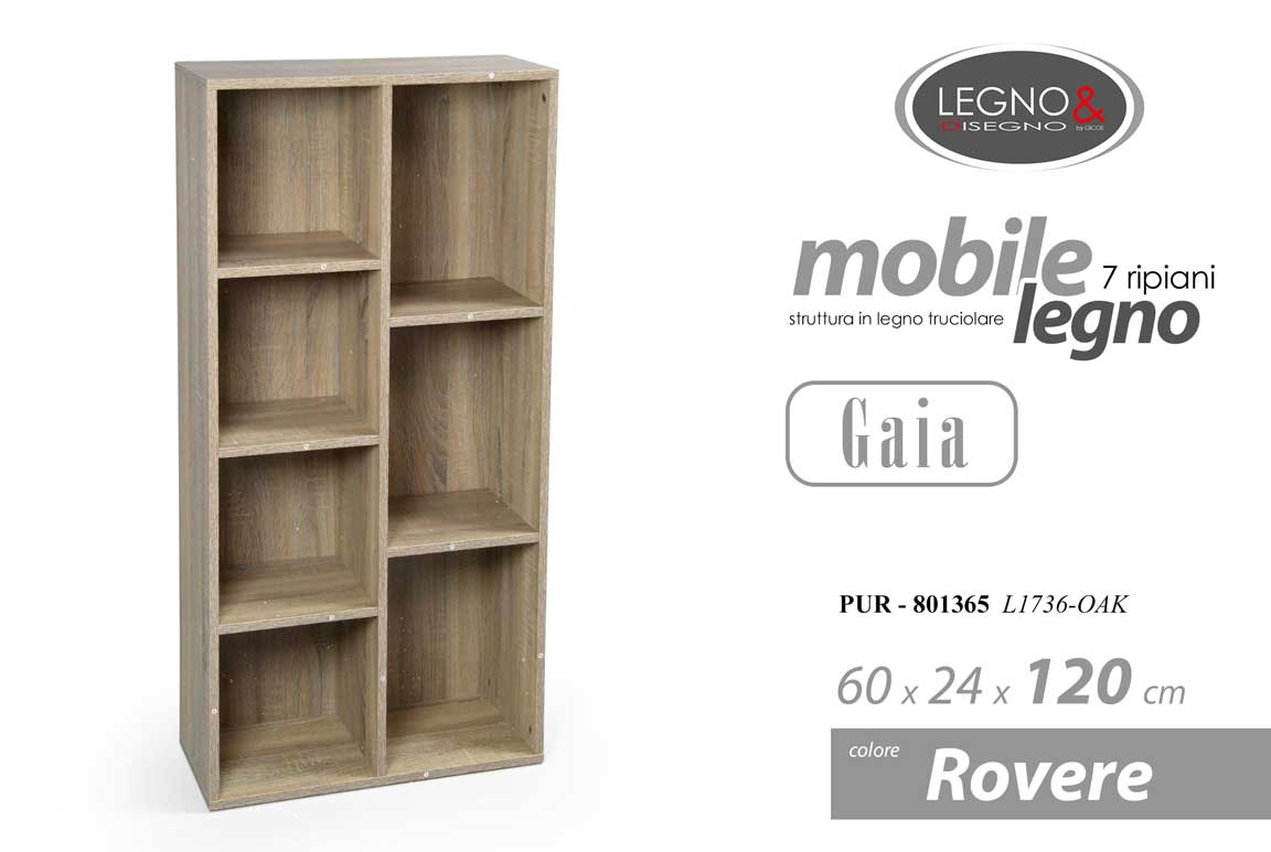 8025569801365 LIBRERIA SCAFFALE BASSA MODERNA 7 RIPIANI MENSOLE ROVERE SBIANCATO h120*60*24 cm - immagine 1