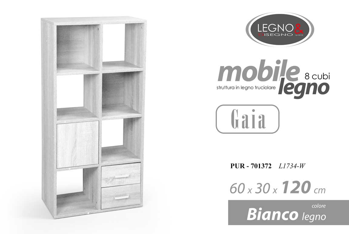 8025569801372 Libreria MODERNA CUBO BASSA Scaffale 8 Ripiani Archiviazione BIANCO 60*30*H120 - immagine 1