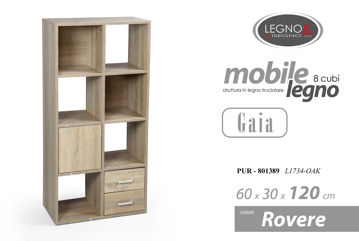 8025569801389 LIBRERIA BASSA RIPIANI MODERNA SCAFFALE 2 CASSETTI MENSOLE ROVERE 120*60*30 - immagine 1
