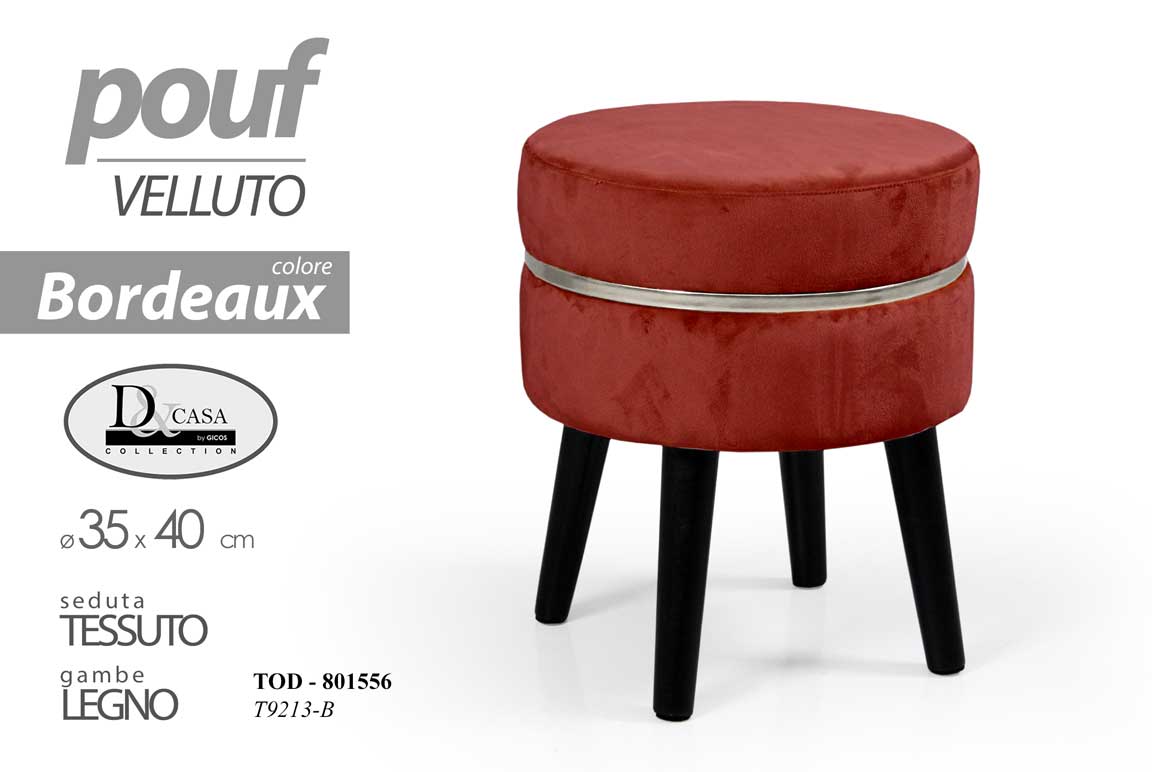 8025569801556 Pouf Sgabello Poggiapiedi PIEDI LEGNO NERO CLASSICO MODERNO BORDEAUX 35*H40 - immagine 1