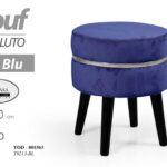 POUF CONTENITORE VELLUTO BLU POGGIAPIEDI TONDO MODERNO SGABELLO LEGNO 40*35 cm
