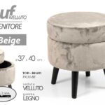 POUF CONTENITORE POGGIAPIEDI MODERNO SGABELLO POUFF VELLUTO GAMBE LEGNO 40*37