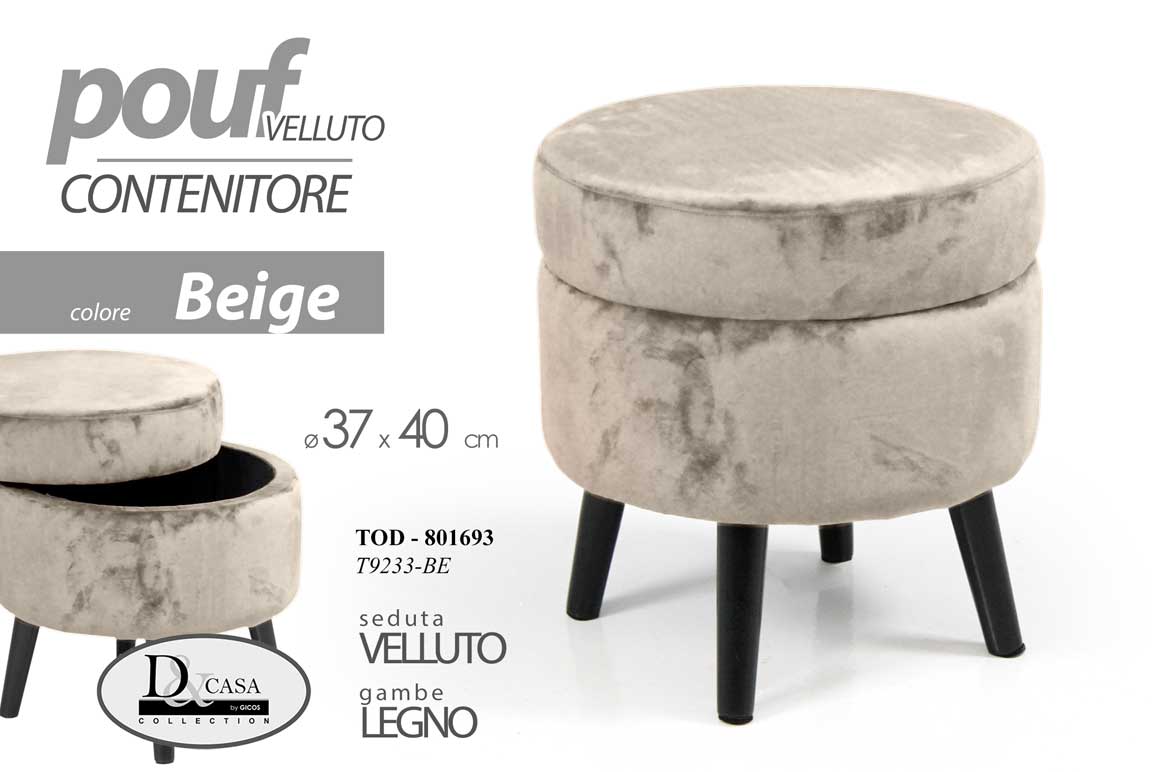 8025569801693 POUF CONTENITORE POGGIAPIEDI MODERNO SGABELLO POUFF VELLUTO GAMBE LEGNO 40*37 - immagine 1