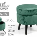 POUF CONTENITORE POGGIAPIEDI MODERNO SGABELLO POUFF VELLUTO LEGNO VERDE 40*37