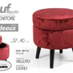 Pouf TONDO Contenitore PUFF Poggiapiedi BORDEAUX ROSSO VELLUTO LEGNO 37*37*h40