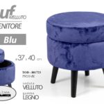 POUF CONTENITORE POGGIAPIEDI MODERNO SGABELLO POUFF VELLUTO LEGNO BLU h40*37 cm
