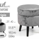POUF CONTENITORE POGGIAPIEDI TONDO MODERNO SGABELLO POUFF VELLUTO LEGNO G 40*37