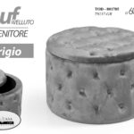 POUF POGGIAPIEDI CONTENITORE VELLUTO GRIGIO TRAPUNTATO CLASSICO MODERNO 60*h42