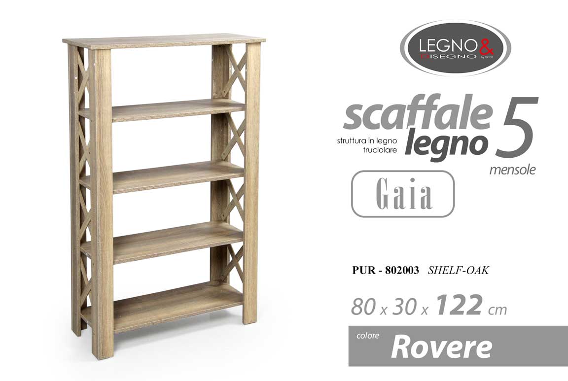 8025569802003 SCAFFALE LIBRERIA 5 RIPIANI CUCINA BAGNO MODERNO MENSOLA MARRONE 122*80*30 cm - immagine 1