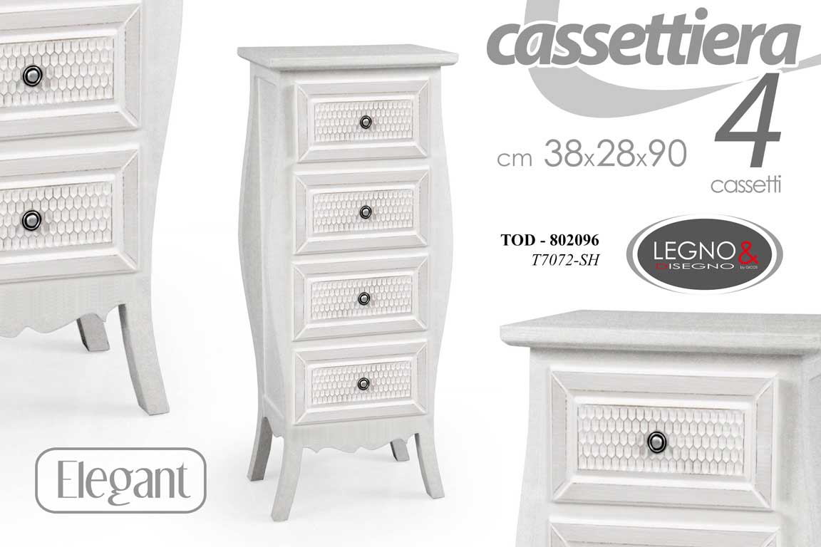 8025569802096 CASSETTIERA 4 CASSETTI SHABBY CHIC LEGNO BIANCO SALOTTO CORRIDOIO 90*38*28 CM - immagine 1