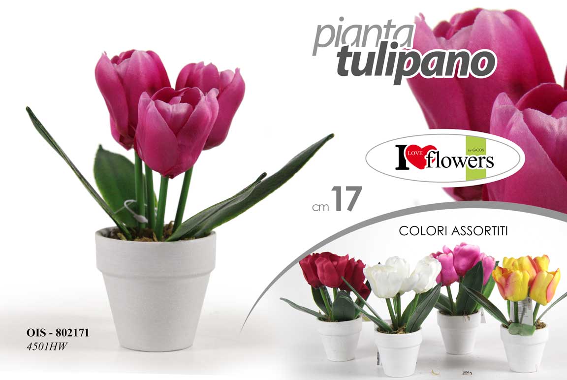 8025569802171 PIANTA TULIPANI PIANTINA FINTA VASO BIANCO FIORI FINTI ARTIFICIALE FIORE 17 CM - immagine 1
