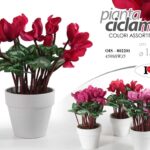 PIANTA CICLAMINO CON VASO BIANCO PIANTINA FINTA ARTIFICIALE FIORI FIORE 36 cm