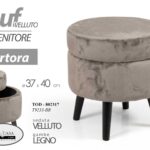 POUF CONTENITORE POGGIAPIEDI MODERNO SGABELLO POUFF VELLUTO LEGNO TORTORA 40*37
