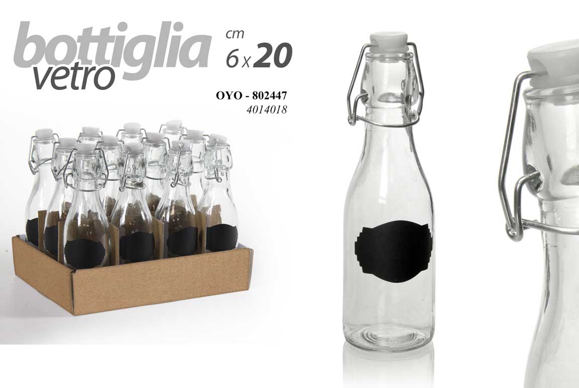 8025569802447 BOTTIGLIA BOTTIGLIETTA MULTIUSO CON CLIP 250ML 6*20CM VETRO ASSORTITI - immagine 1