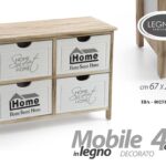 CASSETTIERA LEGNO BASSA MOBILE 4 CASSETTI MODERNA BIANCA MARRONE 67*28*H47CM IBA