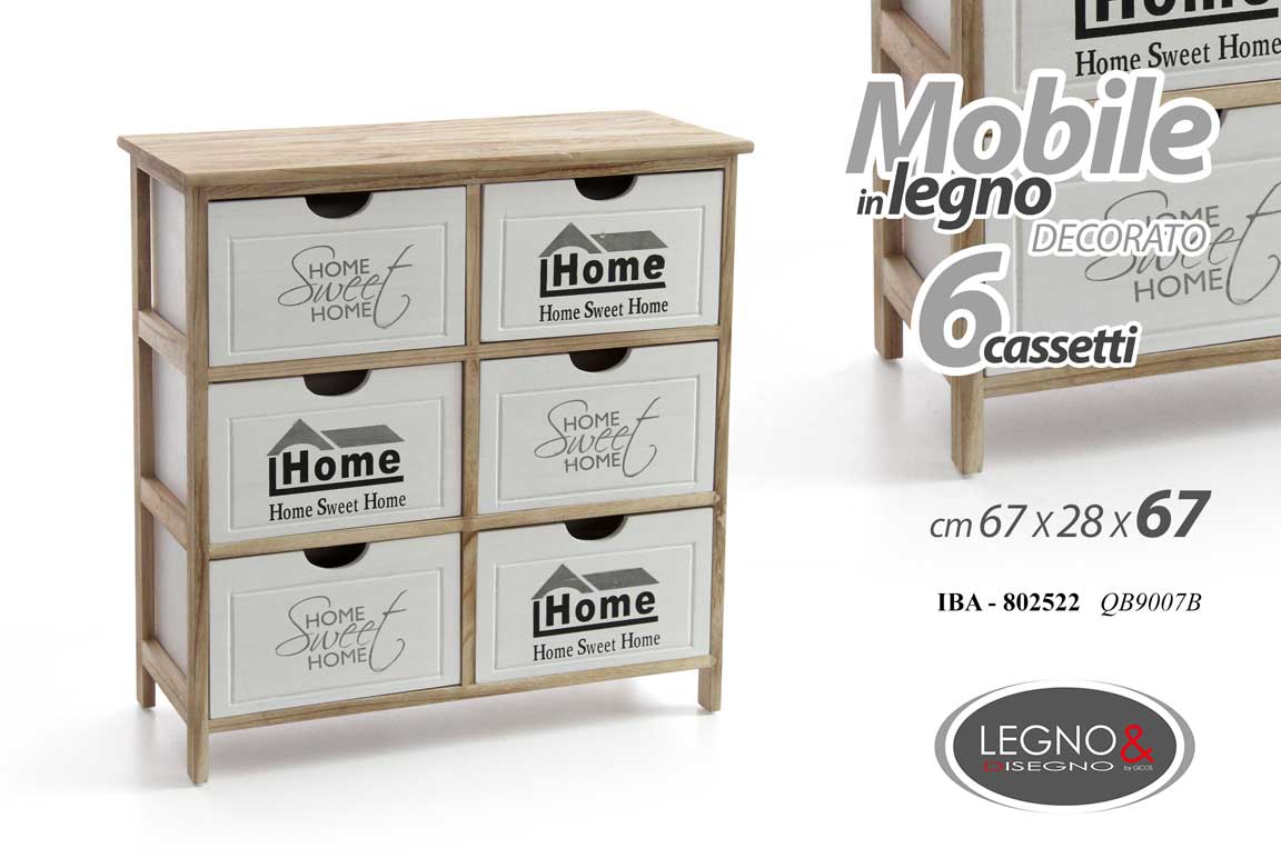 8025569802522 CASSETTIERA BASSA SALVASPAZIO 6 CASSETTI BIANCO CUCINA BAGNO SALOTTO H67*28*67cm - immagine 1