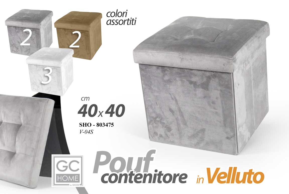8025569803475 POUF CONTENITORE VELLUTO QUADRATO APRIBILE POGGIAPIEDI CLASSICO MODERNO AS 40 cm - immagine 1