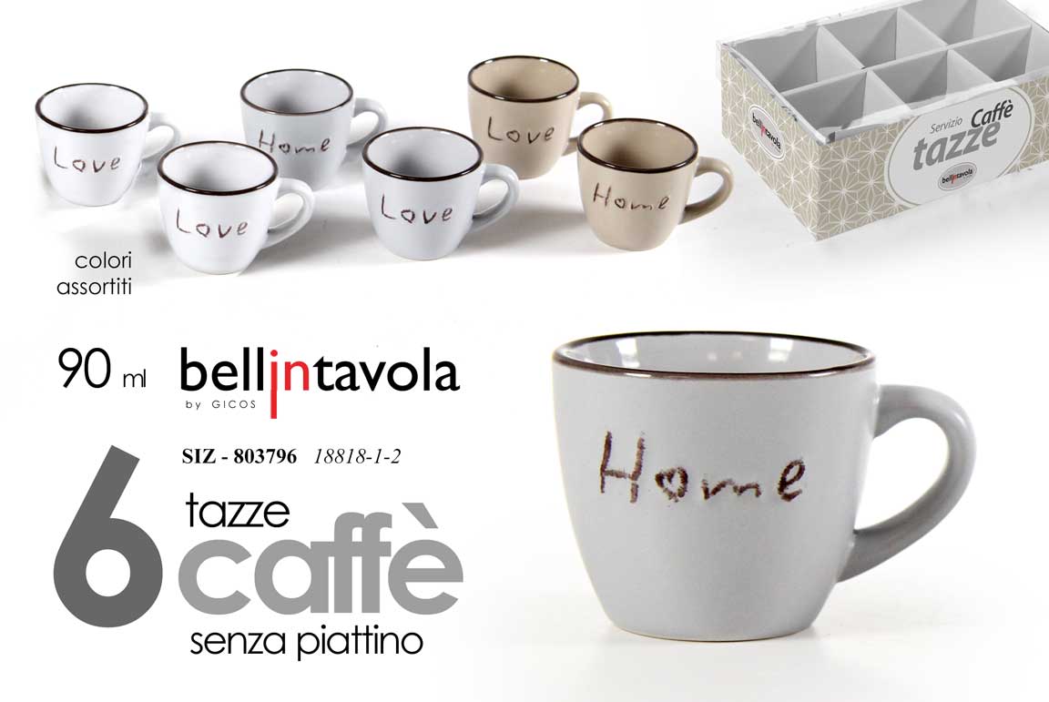 8025569803796 Set 6 tazzine caffè espresso tazza ceramica vintage retrò color ass 90 ml - immagine 1