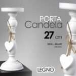 CANDELABRO CANDERIERE 1 FIAMMA PORTA CANDELA LEGNO CUORE ASSORTITO BIANCO 27 cm