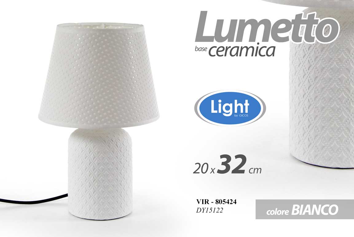 8025569805424 LAMPADA LUMETTO ABAT JOUR BIANCO TAVOLO COMODINO 32*20 CM CERAMICA DESIGN - immagine 1