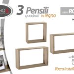 Set 3 Mensole Cubo Parete PENSILE Moderne Design Scaffale QUADRATI LEGNO ROVERE