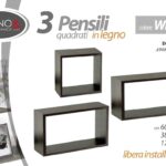 Set 3 Mensole Cubo da Parete PENSILE Moderne Design Scaffale WENGè 60*38*17 cm