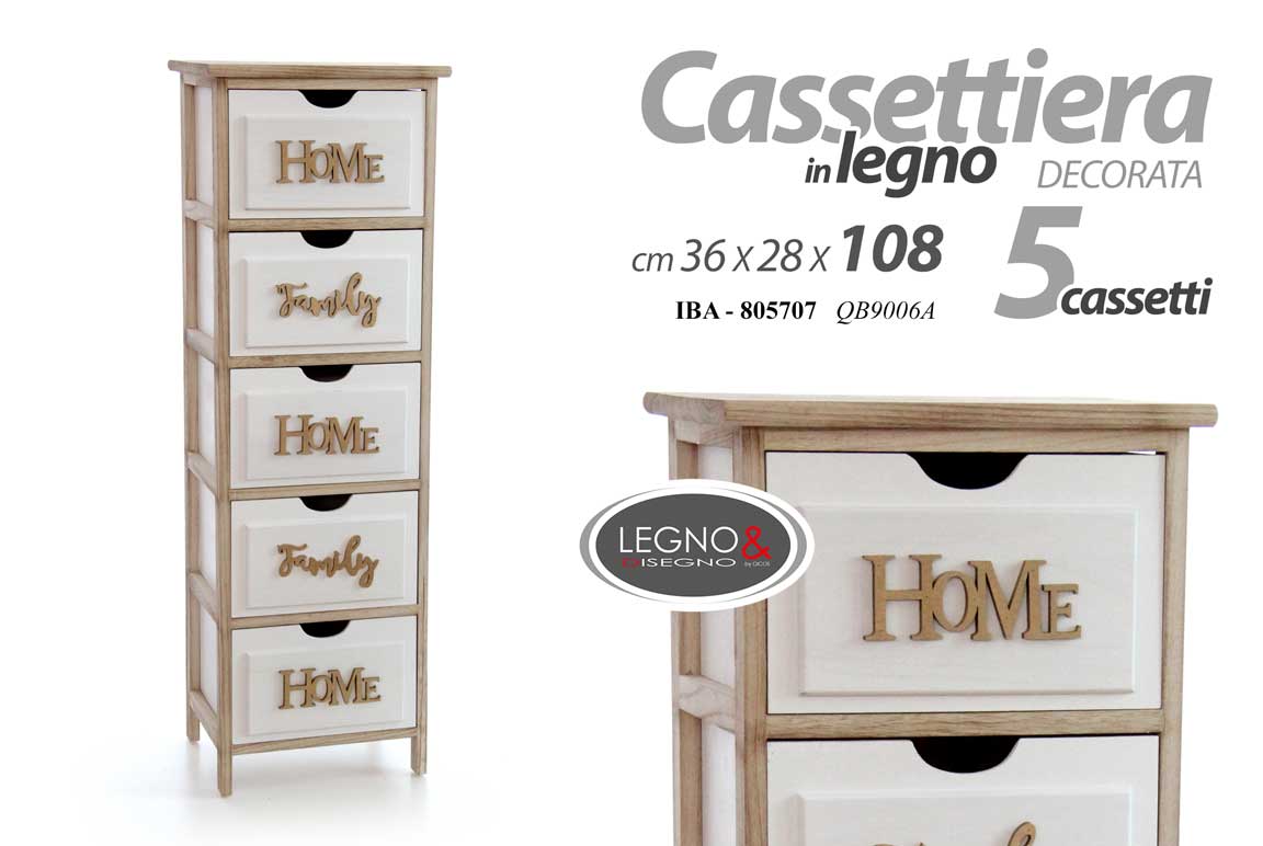 8025569805707 CASSETTIERA 5 CASSETTI BIANCO LEGNO SLIM SALVASPAZIO HOME FAMILY 108*36*28 cm - immagine 1