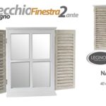 SPECCHIO PARETE A FORMA FINESTRA 2 ANTE SPECCHIERA PERSIANE LEGNO BIANCO 40*60*5
