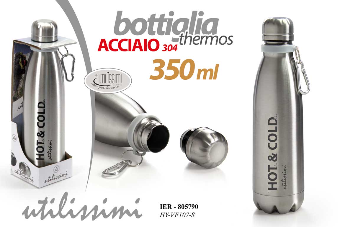 8025569805790 BOTTIGLIA THERMOS BORACCIA CALDO FREDDO 350ML ACCIAIO HOT & COLD DELUXE - immagine 1
