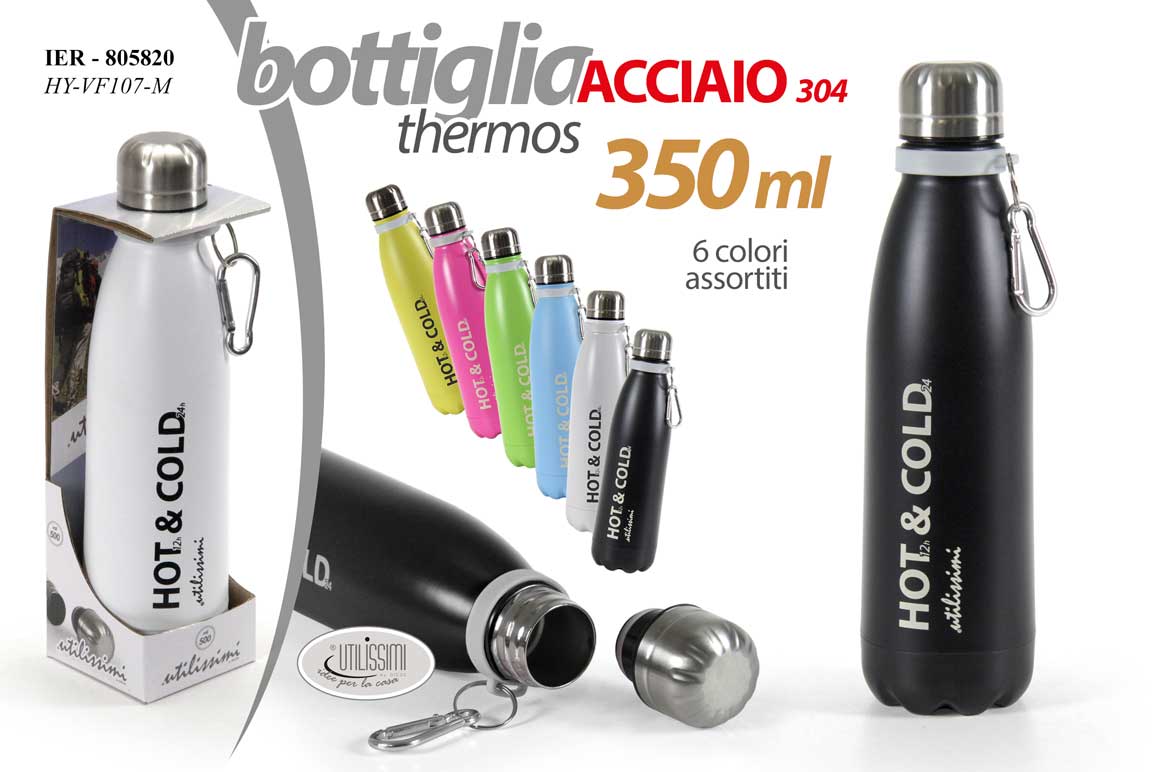 8025569805820 BOTTIGLIA THERMOS BORACCIA CALDO FREDDO 350ML ACCIAIO HOT & COLD COLORI ASS - immagine 1