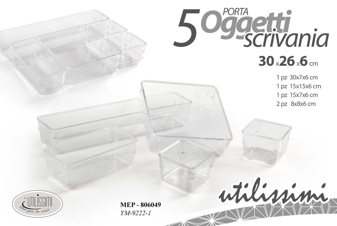 8025569806049 Set organizer scrivania plastica trasparente cassetti ufficio bagno 30x26x6 cm - immagine 1