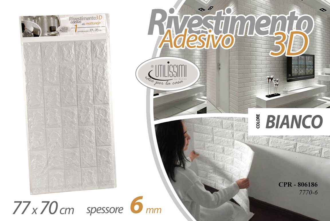 8025569806186 Pannello rivestimento muro effetto mattoni bianco adesivo 3d schiuma 77x70 cm - immagine 1