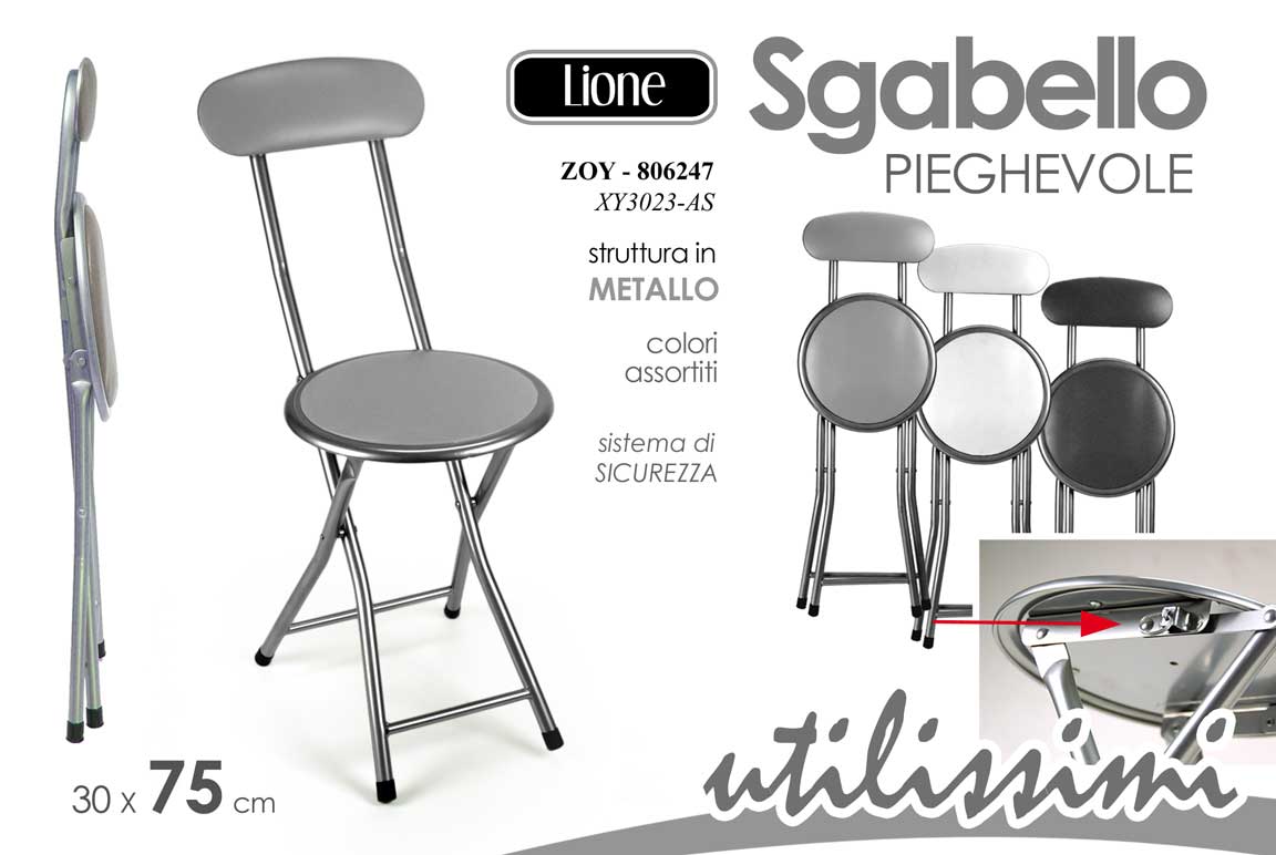 8025569806247 SGABELLO PIEGHEVOLE PORTATILE SCHIENALE METALLO VIAGGIO CAMPEGGIO ASS h75*30 cm - immagine 1