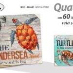 QUADRO STAMPA SU TELA Canvas LEGNO MARE VINTAGE Tartaruga Marina ASSORT 60*60 cm
