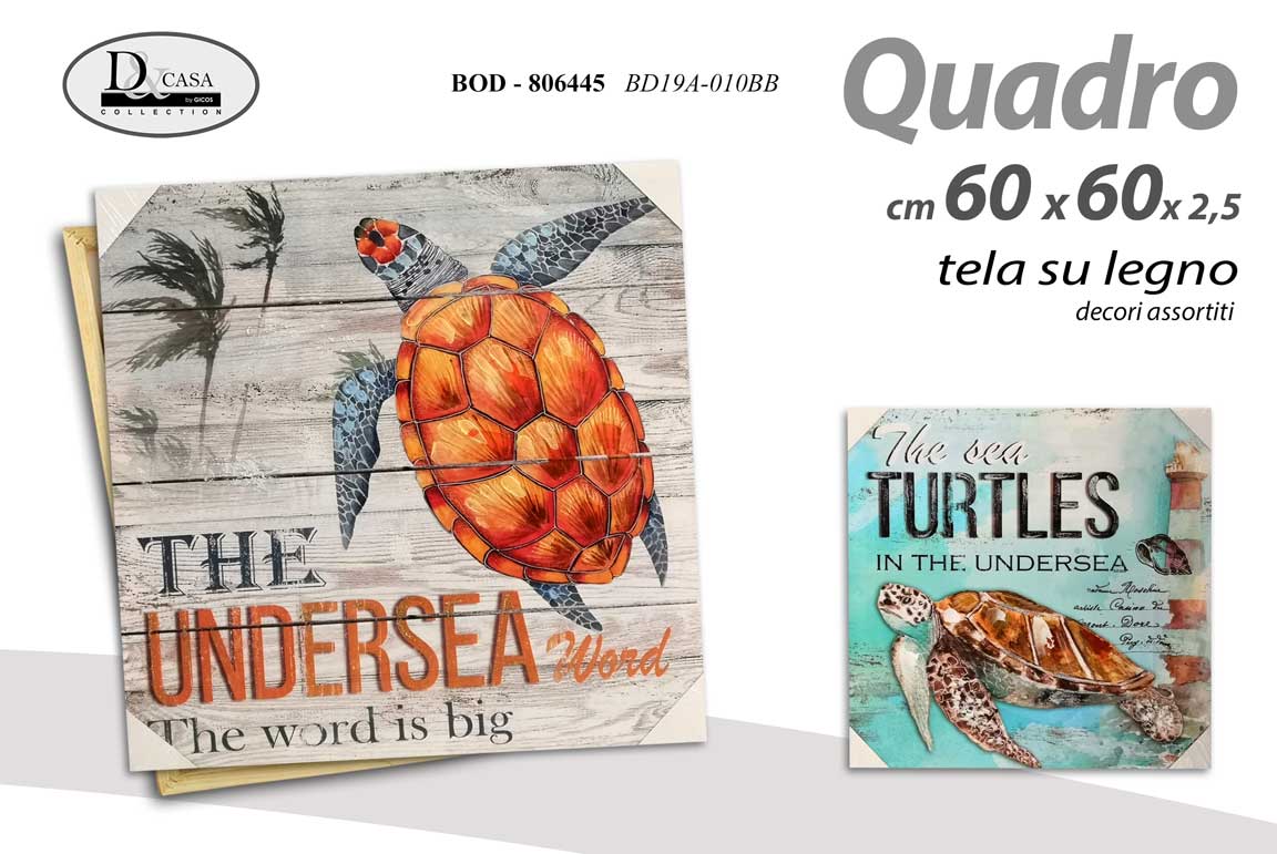 8025569806445 QUADRO STAMPA SU TELA Canvas LEGNO MARE VINTAGE Tartaruga Marina ASSORT 60*60 cm - immagine 1