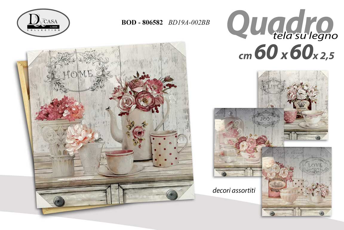 8025569806582 QUADRO STAMPA SU TELA Canvas LEGNO Stile Shabby Shic Multicolor ASSORT 60*60 - immagine 1