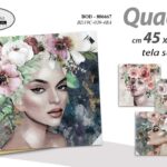 QUADRO STAMPA SU TELA Canvas LEGNO Donna FIORI IN TESTA COLOR ASSORTITI 45*45 cm