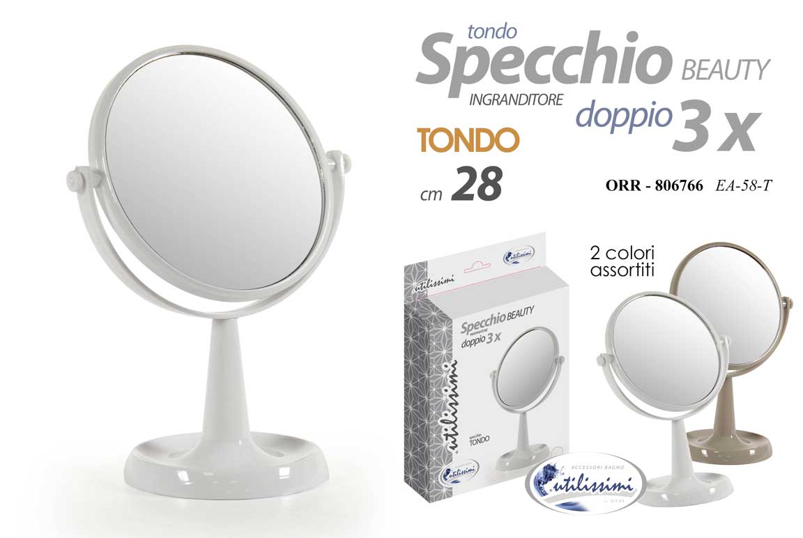 8025569806766 SPECCHIO SPECCHIETTO BEAUTY BAGNO TRUCCO Make-up DOPPIO INGRANDITORE 3X h28 CM - immagine 1