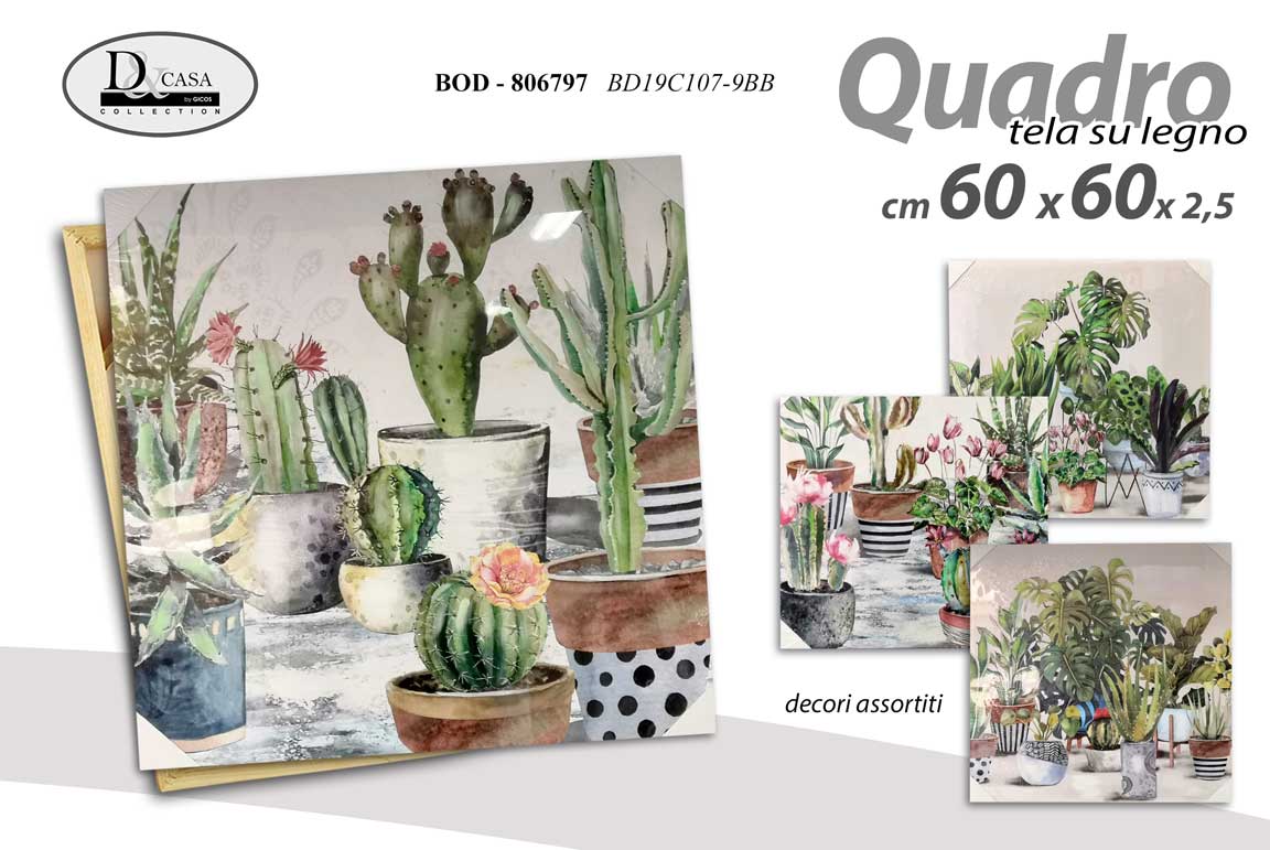 8025569806797 QUADRO STAMPA SU TELA Canvas LEGNO PIANTA PIANTE GRASSE VERDE ASSORTITI 60*60cm - immagine 1